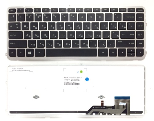 клавиатура для ноутбука hp envy 14-k черная, с серебряной рамкой