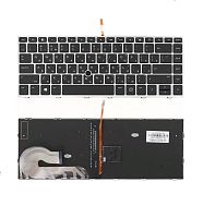 Клавиатура для ноутбука HP EliteBook 840 G5 черная с серой рамкой, с подсветкой, со стиком